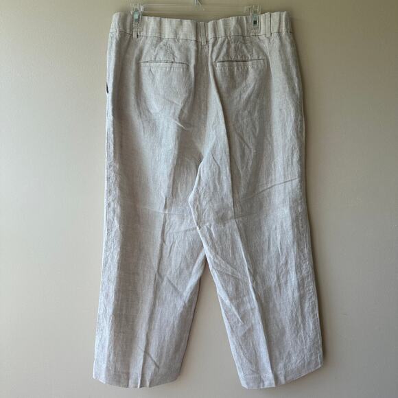 Talbots 100% Linen Wide Leg Crop Pants Trousers Comfort Waist Tan 12 Coastal - Picture 5 of 12